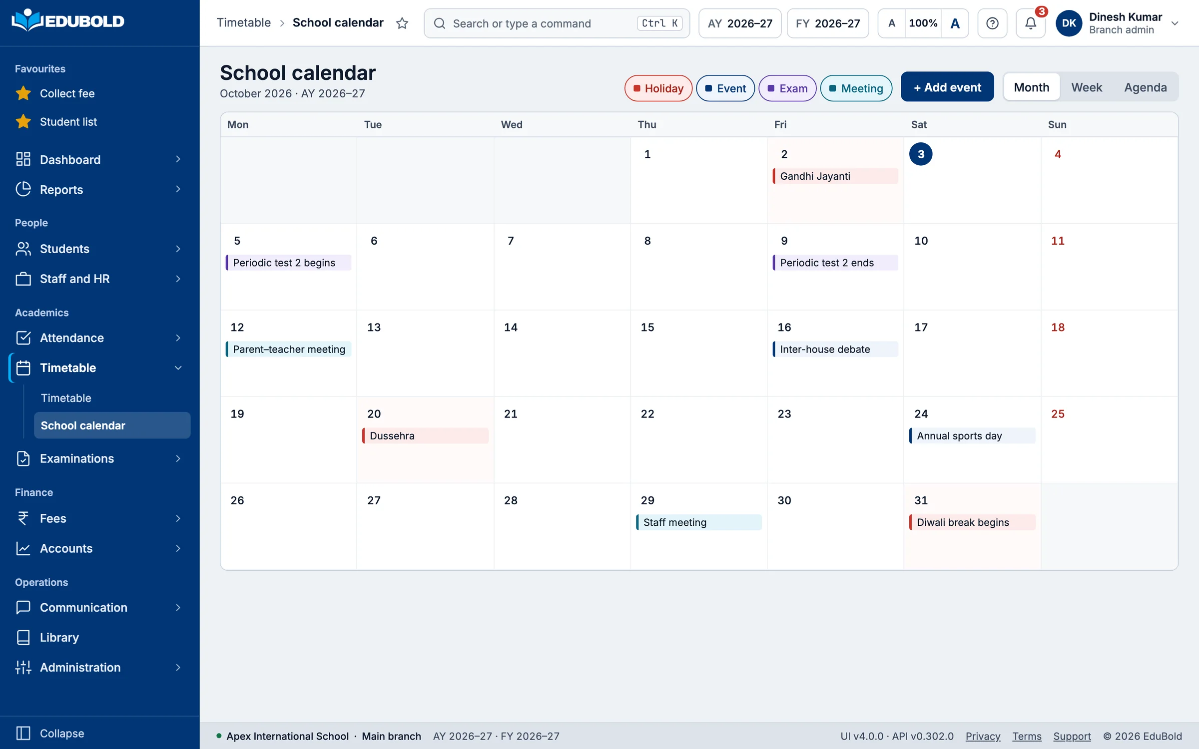 The school calendar for October: holidays, tests, meetings and events